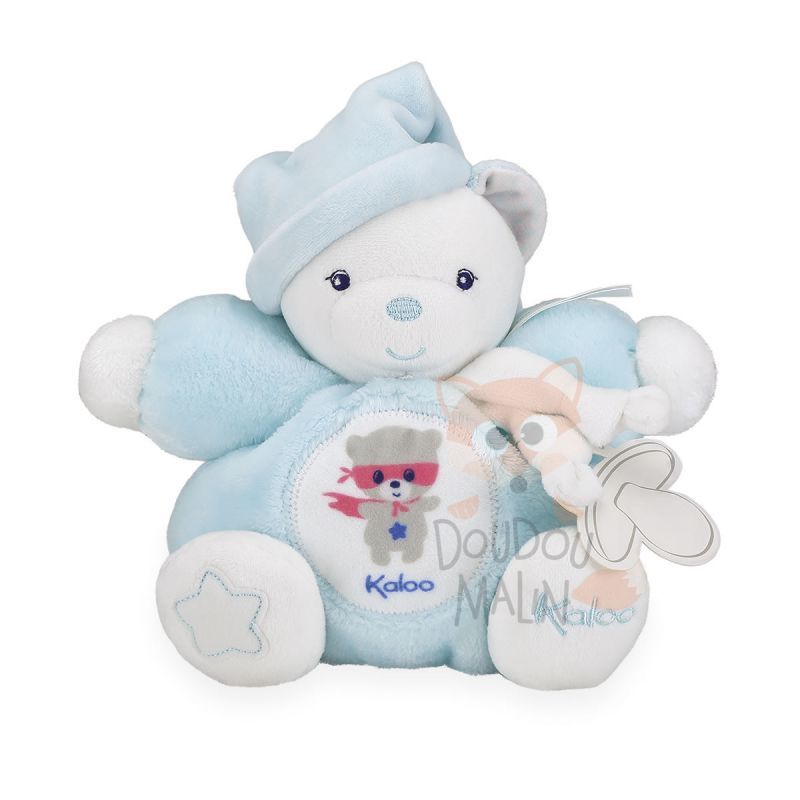  - imagine - peluche ours bleu blanc 18 cm 